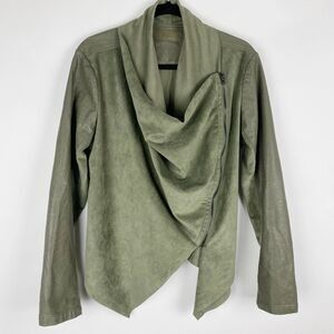 BlankNYC Green Faux Suede Leather Draped Zip Moto Jacket Women Size‎ M